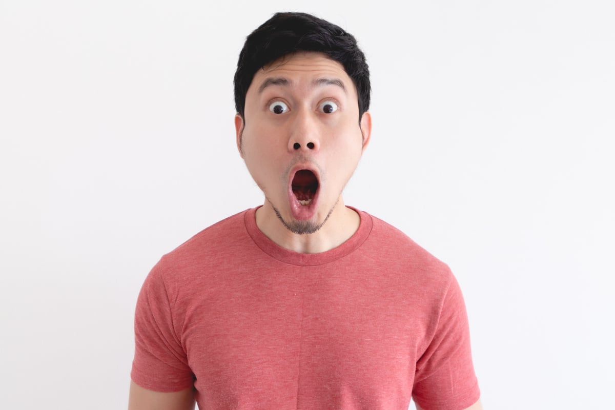 Wow and Shocked Face of Man with White Background 